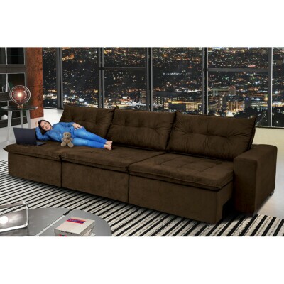 0 - Sofá Austrália 3,52 Mts Retrátil, Reclinável Com Molas e Pill