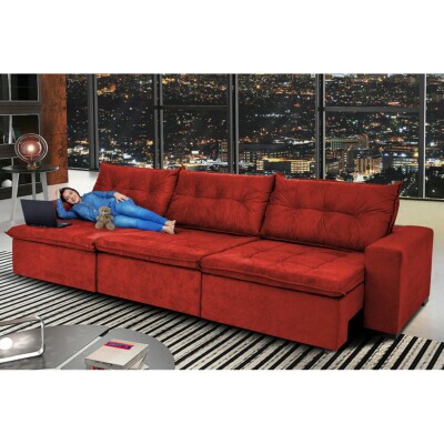 0 - Sofá Austrália 3,52 Mts Retrátil, Reclinável Com Molas e Pill