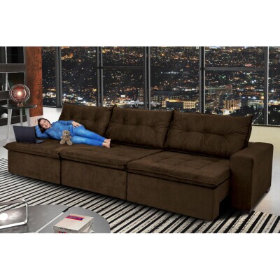 0 - Sofá Austrália 4,12 Mts Retrátil, Reclinável Com Molas e Pill