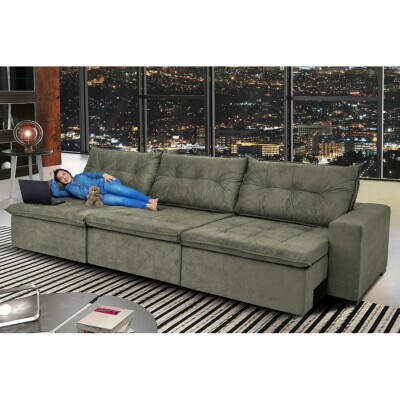 0 - Sofá Austrália 4,12 Mts Retrátil, Reclinável Com Molas e Pill