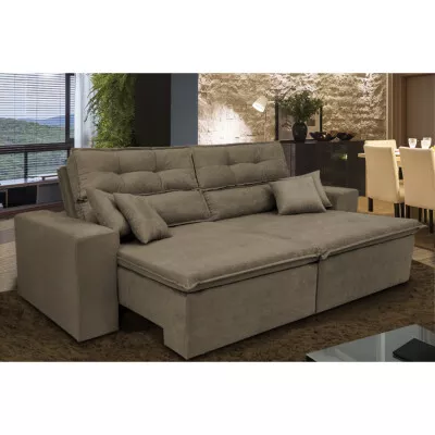0 - Sofá Cairo 2,72m Retrátil, Reclinável Tecido Suede Castor