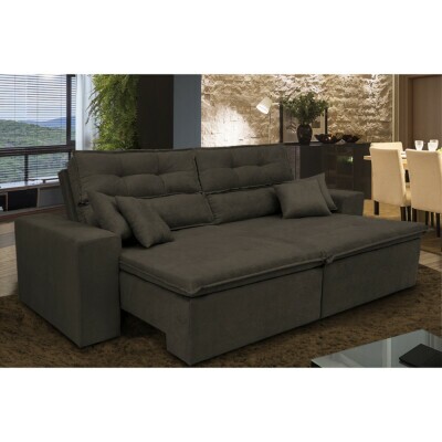 0 - Sofá Cairo 2,92m Retrátil, Reclinável Tecido Suede Café