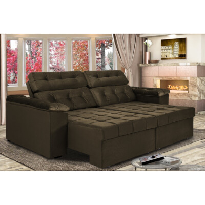 0 - Sofá New Itália 2,52 Mts Retrátil e Reclinável Tecido Suede M