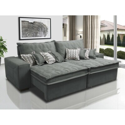 0 - Sofá Retrátil e Reclinável 2,92m com Molas Ensacadas Cama Inb