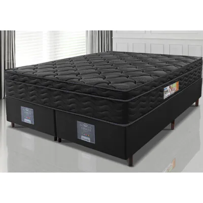 Cama Box King Colchão OrtoFirm Black + Box 193x203x67 One Face Espuma D33 Preto