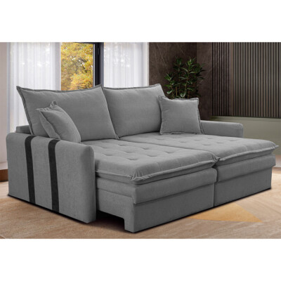 Sofá Baú Sem Caixa Retrátil 2,00m SoftGel Bonnie Boucle Cinza Claro Cama inBox