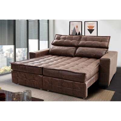 Sofá Retrátil e Reclinável 2,20m Molas Ensacadas e Costura Tripla Cama inBox Nobre Nobuck Marrom