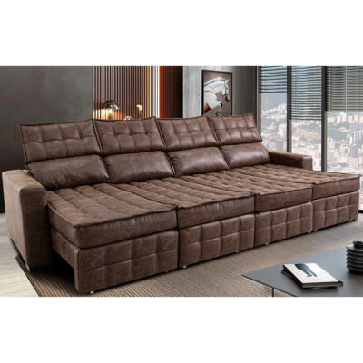 Sofá Retrátil e Reclinável 3,20m Molas Ensacadas e Costura Tripla Cama inBox Nobre Nobuck Marrom