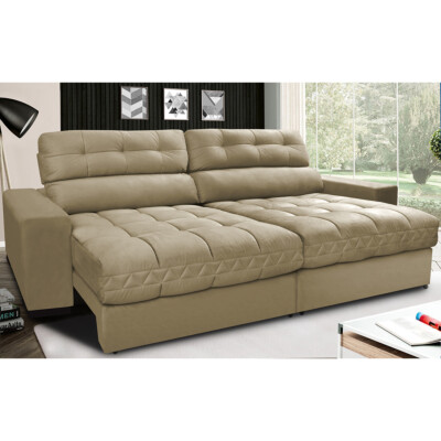 Sofá Retrátil e Reclinável com Molas Ensacadas Cama inBox Master 2,92m Tecido Suede Bege