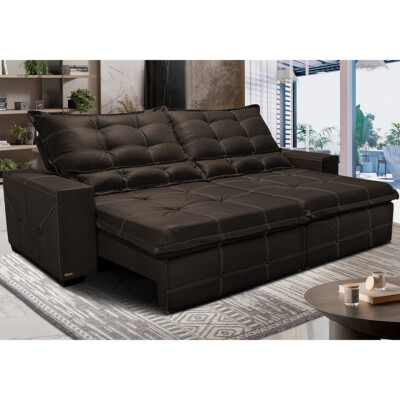 Sofá de Courino Retrátil e Reclinável 3,15m Cama inBox Bourbon SoftGel D40 Café