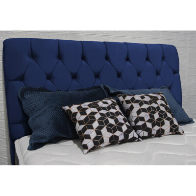 Cabeceira Estofada Cama Box King 198x23x138cm com Capitonê Tecido Velupluma Azul