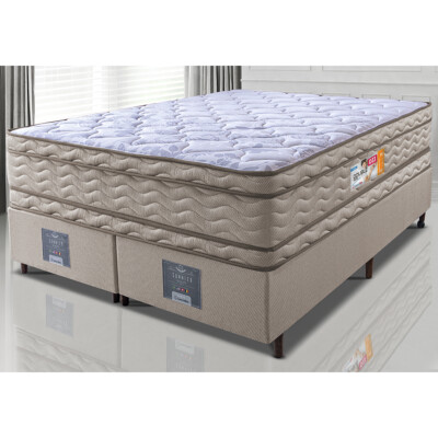 Cama Box Queen Colchão OrtoFirm + Box 158x198x71 Double Face Espuma D33 Dourado