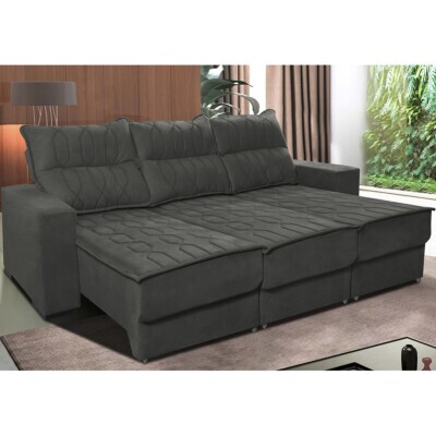 Sofá Retrátil e Reclinável 2,25m Cama inBox Canadá com Molas Velusoft Cinza