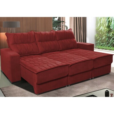 Sofá Retrátil e Reclinável 2,25m Cama inBox Canadá com Molas Velusoft Vermelho