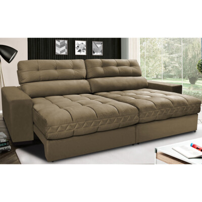 Sofá Retrátil e Reclinável com Molas Ensacadas Cama inBox Master 2,92m Tecido Suede Castor