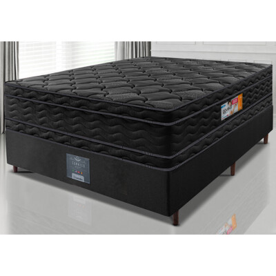 Cama Box Casal Colchão OrtoFirm Black + Box 138x188x71 Double Face Espuma D33 Preto