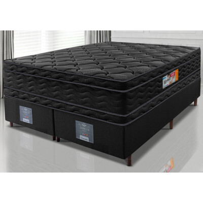 Cama Box Queen Colchão OrtoFirm Black + Box 158x198x71 Double Face Espuma D33 Preto