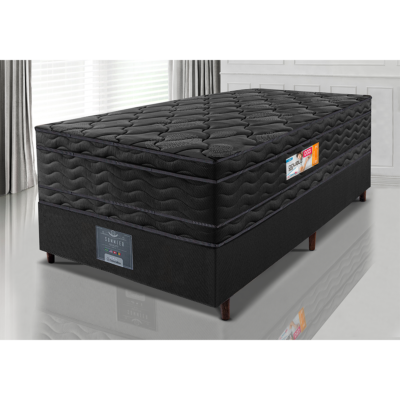 Cama Box Solteiro Colchão OrtoFirm Black + Box 88x188x71 Double Face Espuma D33 Preto