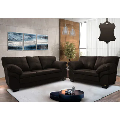 Conjunto Sofá de Couro Legítimo 3 e 2 Lugares Cama inBox Monterrey 2,10x1,60m Marrom