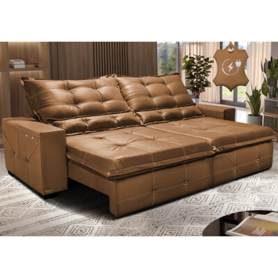Sofá de Couro Elétrico Retrátil 2,35m Cama inBox Gran Toro SoftGel D40 Mel