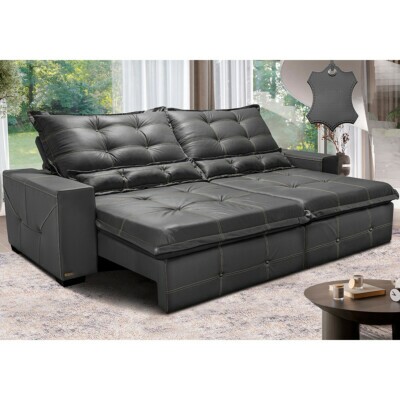 Sofá de Couro Legítimo Retrátil e Reclinável 2,15m Cama inBox Toro SoftGel D40 Cinza