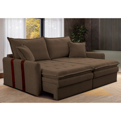 Sofá Baú Sem Caixa Retrátil 1,60m SoftGel Bonnie Boucle Marrom Cama inBox