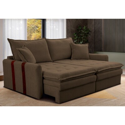 Sofá Baú Sem Caixa Retrátil 1,80m SoftGel Bonnie Boucle Marrom Cama inBox