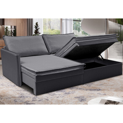 Sofá Sem Caixa Retrátil Baú 1,95m Lounge Linho Cinza Escuro Cama inBox
