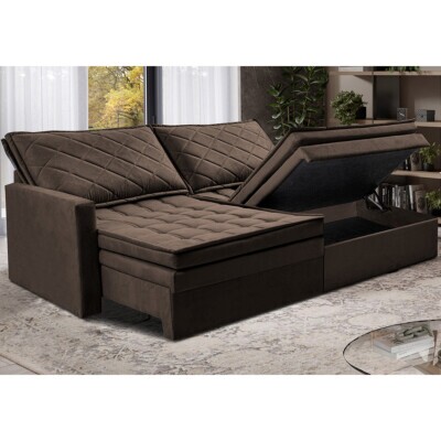 Sofá Sem Caixa Retrátil Baú 2,00m Cama inBox Locker Suede Velusoft Café