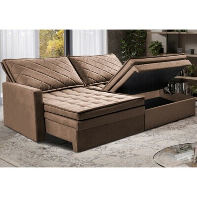 Sofá Sem Caixa Retrátil Baú 1,80m Cama inBox Locker Suede Velusoft Castor