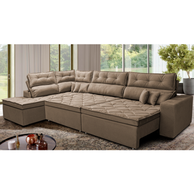 Sofá de Canto Retrátil e Reclinável Esquerdo 3,40x2,36m Molas Cama inBox Espanha Velusoft Castor