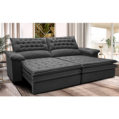 Sofá Retrátil e Reclinável 2,52m Molas Ensacadas Cama inBox Alemanha com Espuma Viscoelástico Velusoft Cinza