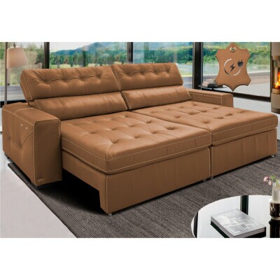 Sofá de Couro Elétrico Retrátil 2,15m Cama inBox Gran Vitaly SoftGel D40 Mel