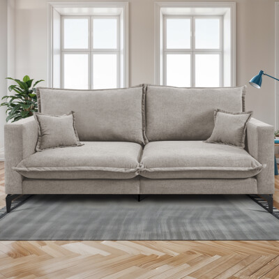 Sofá 2 Lugares Modular Boma 1,70m Boucle Bege Claro Sofá inBox