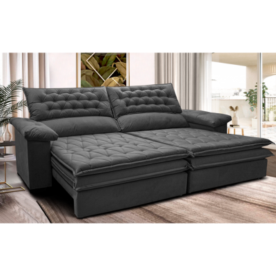 Sofá Retrátil e Reclinável 2,92m Molas Ensacadas Cama inBox Alemanha com Espuma Viscoelástico Velusoft Cinza