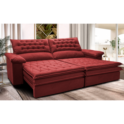 Sofá Retrátil e Reclinável 2,92m Molas Ensacadas Cama inBox Alemanha com Espuma Viscoelástico Velusoft Vermelho
