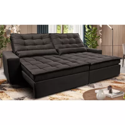 Sofá Retrátil e Reclinável 2,92m Molas Ensacadas Cama inBox Catar Velusoft Café
