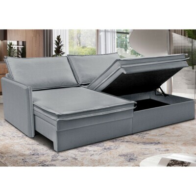 Sofá Sem Caixa Retrátil Baú 1,55m Lounge Linho Cinza Claro Cama inBox