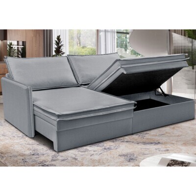 Sofá Sem Caixa Retrátil Baú 1,75m Lounge Linho Cinza Claro Cama inBox