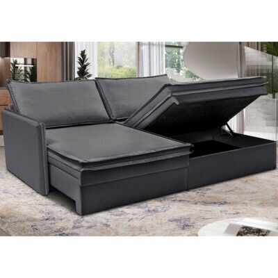 Sofá Sem Caixa Retrátil Baú 1,75m Lounge Linho Cinza Escuro Cama inBox
