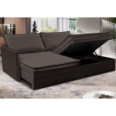 Sofá Sem Caixa Retrátil Baú 1,55m Lounge Linho Marrom Cama inBox