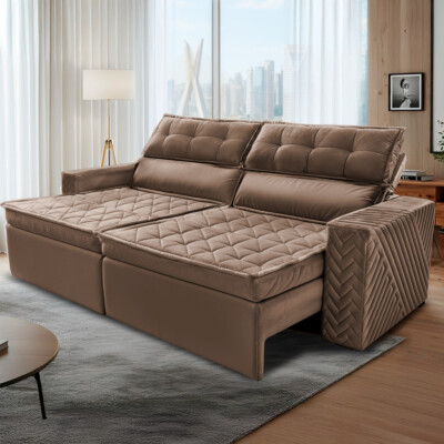 Sofá Retrátil e Reclinável 2,30m Cama inBox Charm Velusoft Castor