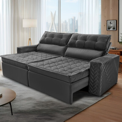 Sofá Retrátil e Reclinável 2,00m Cama inBox Charm Velusoft Cinza
