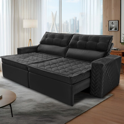 Sofá Retrátil e Reclinável 2,00m Cama inBox Charm Velusoft Preto
