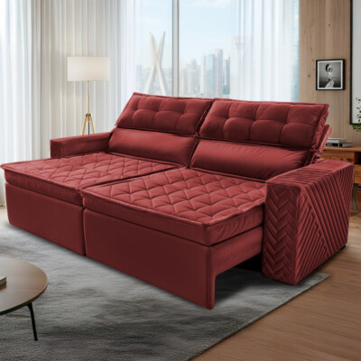 Sofá Retrátil e Reclinável 2,00m Cama inBox Charm Velusoft Vermelho