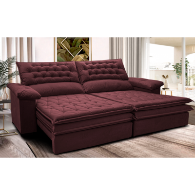 Sofá Retrátil e Reclinável 2,12m Molas Ensacadas Cama inBox Alemanha com Espuma Viscoelástico Velusoft Vinho