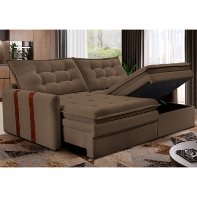 Sofá Baú Sem Caixa Retrátil 1,80m SoftGel Petit Boucle Marrom Cama inBox