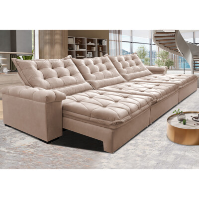 Sofá Retrátil e Reclinável 4,15m Cama inBox Big Fresh com SoftGel D40 Velupluma Bege