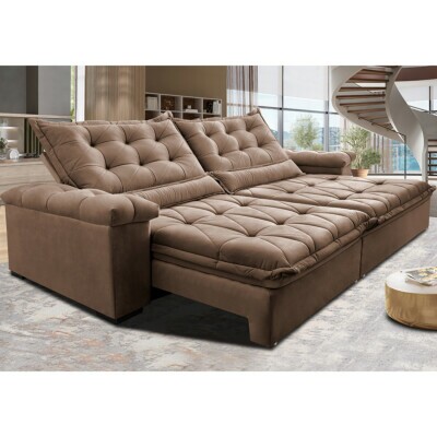 Sofá Retrátil e Reclinável 2,55m Cama inBox Big Fresh com SoftGel D40 Velupluma Castor