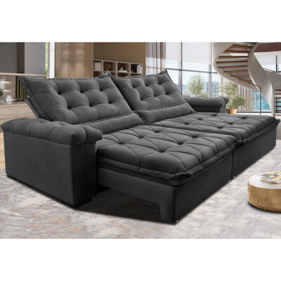 Sofá Retrátil e Reclinável 3,15m Cama inBox Big Fresh com SoftGel D40 Velupluma Cinza